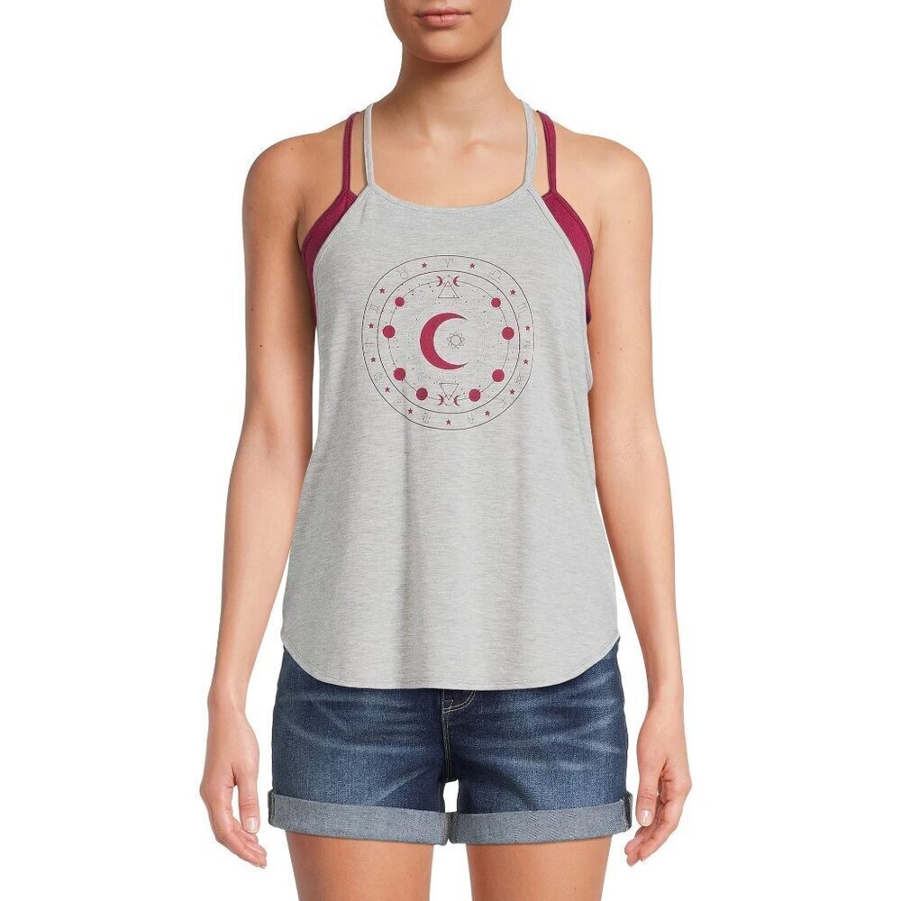 No Boundaries Gray Red Crescent Moon High Neck Tank Top L